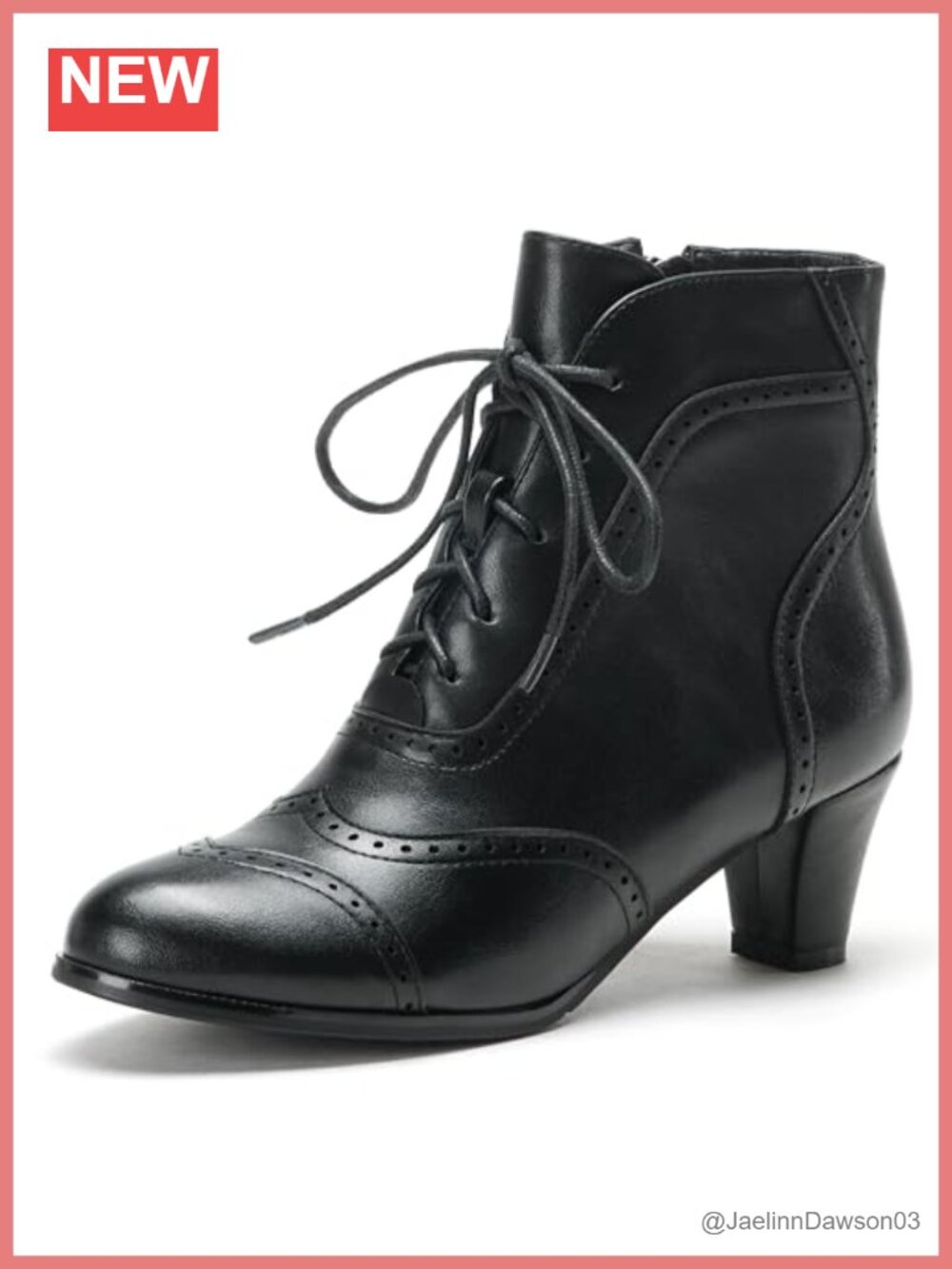 Victorian Lace Up Ankle Booties Faux Leather Side Zip Block Heel